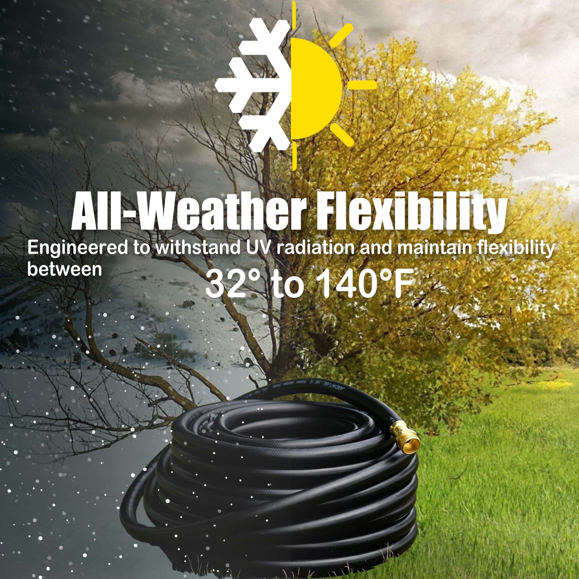 FangFarm Hybrid Garden Hose 15FT - 5/8" Heavy Duty Flexible Rubber Hose with GHT Brass Fittings - UV-Resistant Leak-proof Ideal for Lawn & Outdoor Use