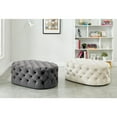 thumbnail image 2 of Benzara Traditional Style Flannelette Upholstered Oval Button Tufted Wooden Ottoman, Beige, 2 of 5