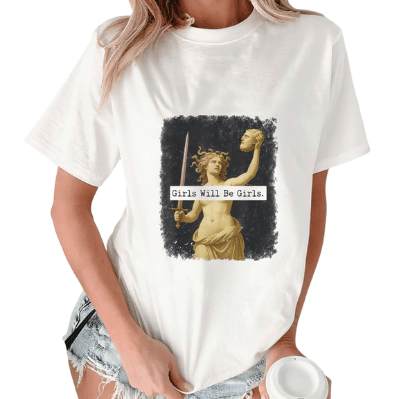 White Print T-Shirt Graphic Tees Shirts S-5XL Medusa Statue Print Feminist Statement Casual Daily Tops