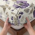 thumbnail image 3 of Queen Size Fitted Sheet Set - Spring Botanical 3 Piece Bedding Sets 16" Deep Pocket Fitted Sheet with 2 Pillowcases, Watercolor Purple Floral Leaf Vintage Beige Brushed Microfiber Hotel Bed Sheets, 3 of 9
