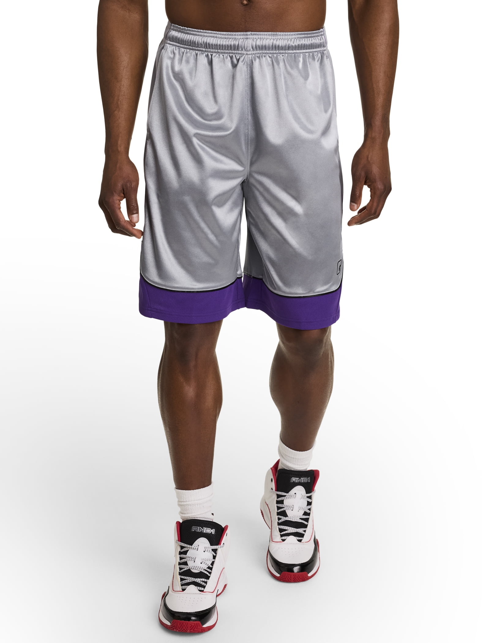 AND1 Men's and Big Men's All Court Colorblock Short, 11" inseam, up to Size 5XL