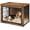Rustic Brown, variant on WSWJY 27.5'' Dog Crate Furniture with Cushion Wooden Dog Crate with Double Doors/Adjustable Feet Side End Table for Small/Medium Dogs, Greige