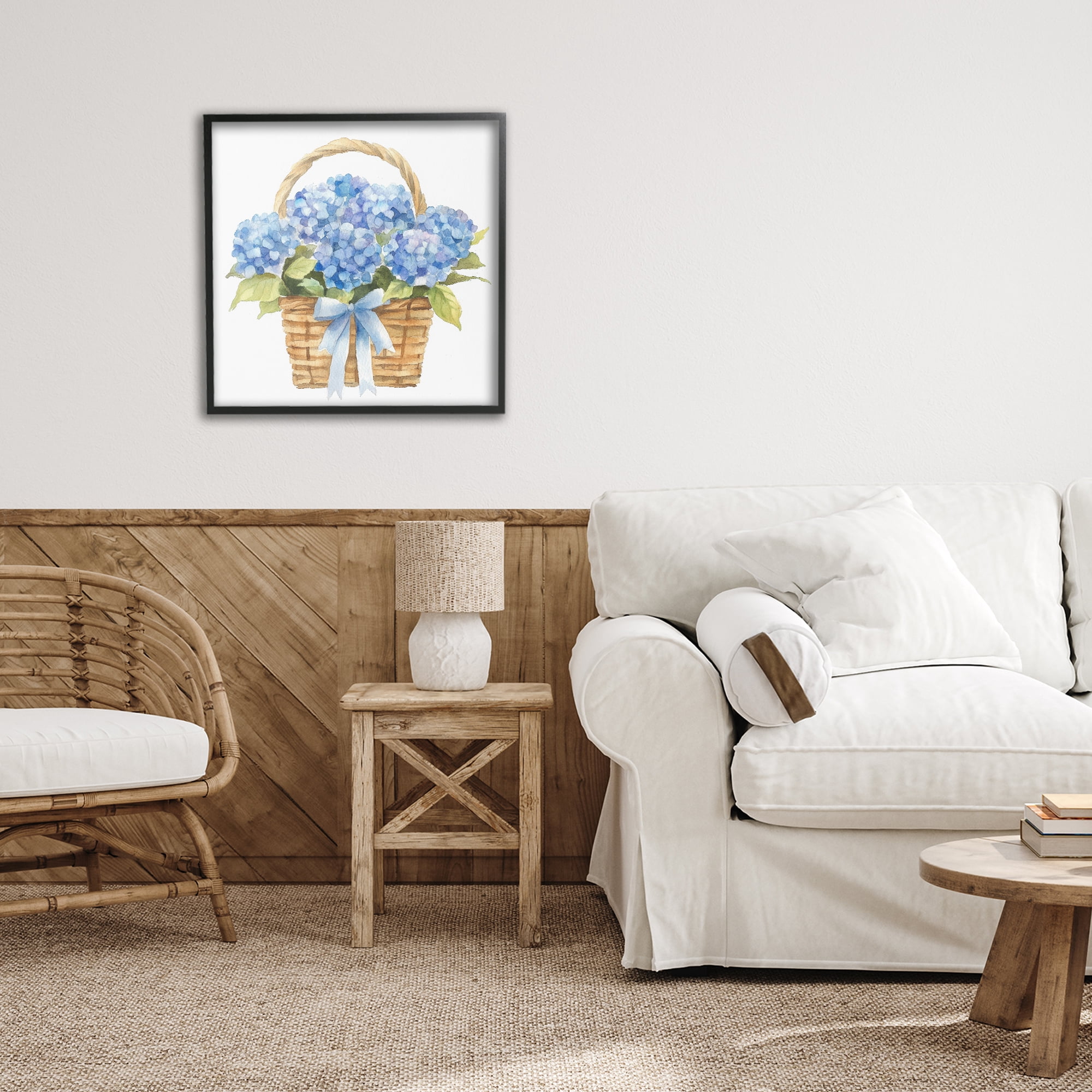 Stupell Industries Pretty Blue Hydrangea Picnic Basket Black Framed Giclee Art, design by Petal Prints Design