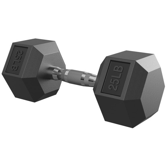 Hex Dumbbell Rubber Encased Hex Dumbbell Exercise & Fitness Hex Dumbbell, Hand Weight For Strength Training / 25 LB