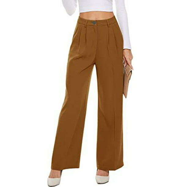 Innerwin Dress Pants Solid Color Women Trousers Work Mid Waist Lounge Palazzo Pant Caramel Colour 2XL Walmart