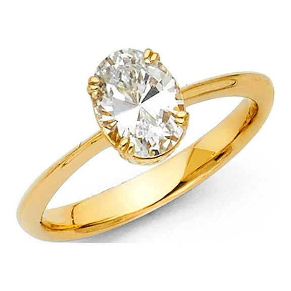 Oval CZ Solitaire Engagement Ring 14k Yellow Gold Anniversary Single Stone CZ Band Bridal Ring Size 7