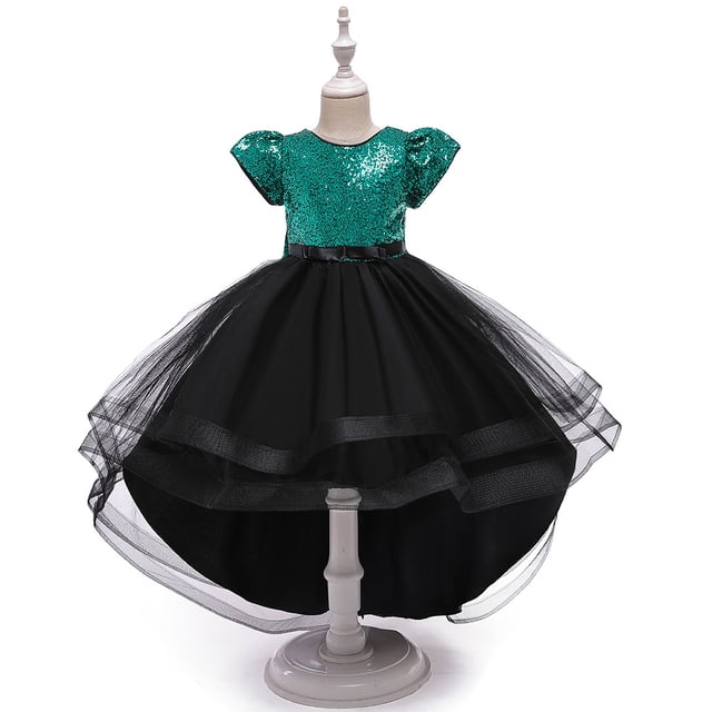 Vestido de niña Vestido de princesa Vestido de pasarela con cola Vestido de malla peluda con lentejuelas para niña de tamaño mediano