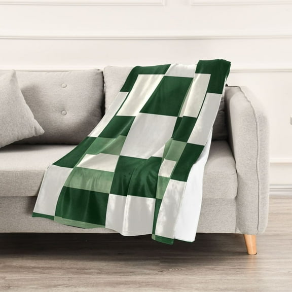Geometric Green and White Throw Blanket 60" x 90" Soft and Warm Blankets for Couch Sofa and Bed