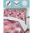 thumbnail image 3 of Full Size Quilt Bedding Set, Pink Rose Flowers Reversible Summer Quilt 3 Pieces, Romantic Floral Blossom Watercolor Lightweight Bedspreads Coverlets with 2 Pillow Shams for All Seasons, 3 of 5