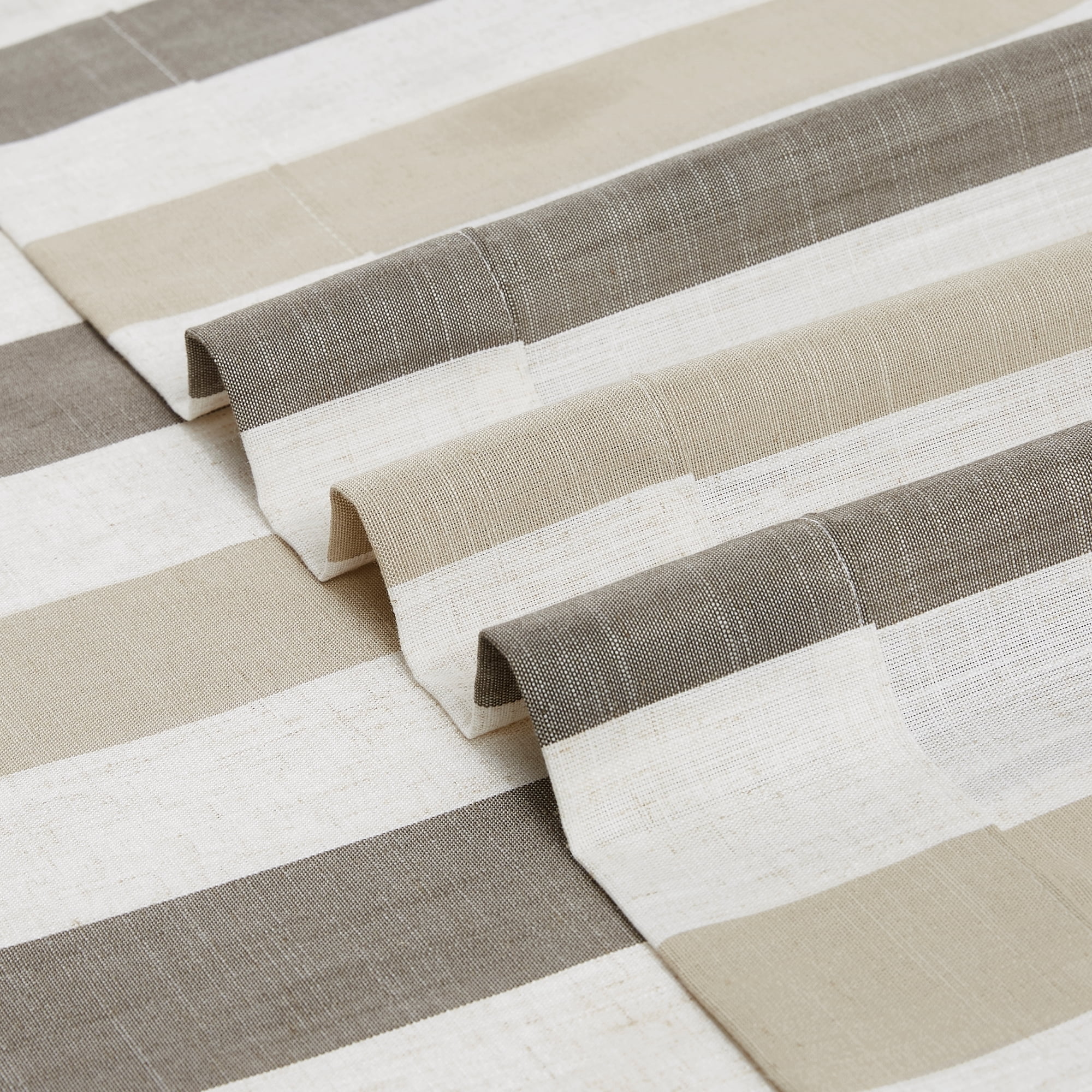 Flowpartex Linen Stripe Curtains 84 Inches Long Tan Charcoal Farmhouse Window Curtain Panels Light Filtering Room Darkening Printed Drapes for Bedroom, Rod Pocket Back Tab, 2 Panels
