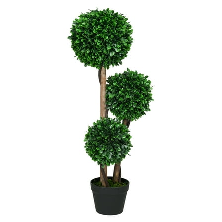 35.5" Artificial Boxwood Topiary Tree with Pot - Indoor Outdoor Fake Plant for Home Decor