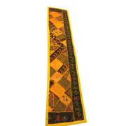 Mogul Decorative Table Runner Yellow Patchwork Embroidered Table Décor Tapestry