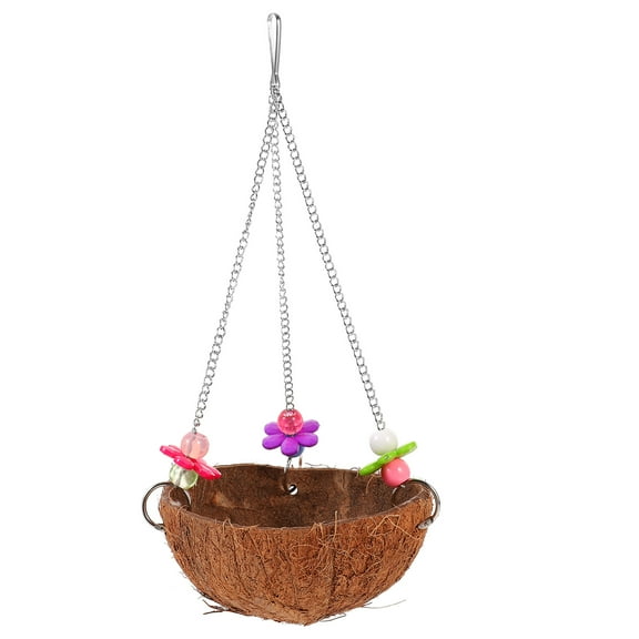 Toyvian Brown Hanging Parrot Bird House Made from Coconuts Shell for Outdoor Resting and Breeding