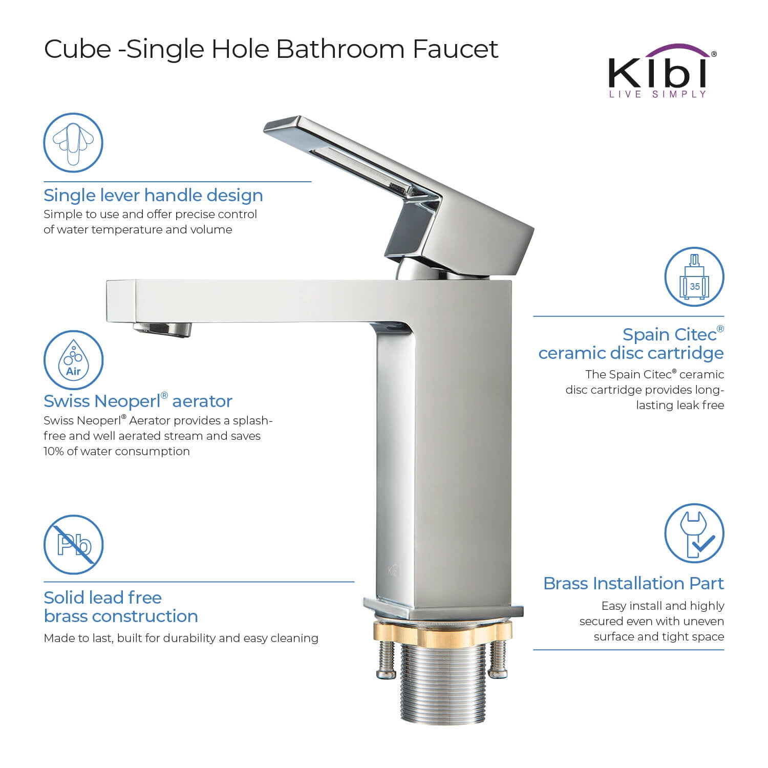Kibi Cubic Single Handle Bathroom Vanity Sink Faucet