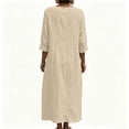 thumbnail image 4 of Linen Dresses for Women 3/4 Sleeve Loose Casual V Neck Lightweight Flowy Long Maxi Dress Vacation Beach Dress, 4 of 7