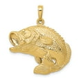 thumbnail image 1 of Pendentif Charme Sautant Bar Poisson en Or Jaune 14k Finition Texturée Polie, 1 of 4