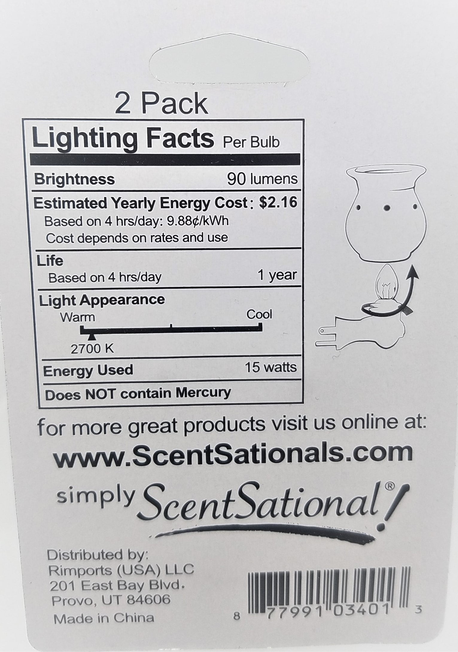 (2 pack) ScentSationals 15 Watt Clear Light Bulbs for Wax Warmers, 2 Pack