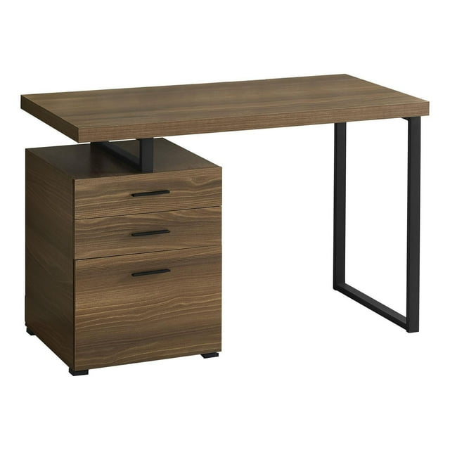 Monarch Specialties Computer Desk, Home Office, Laptop, Left, Right Set-up, Storage Drawers, 48"l, Work, Metal, Laminate, Walnut, Black, Contemporary, Modern