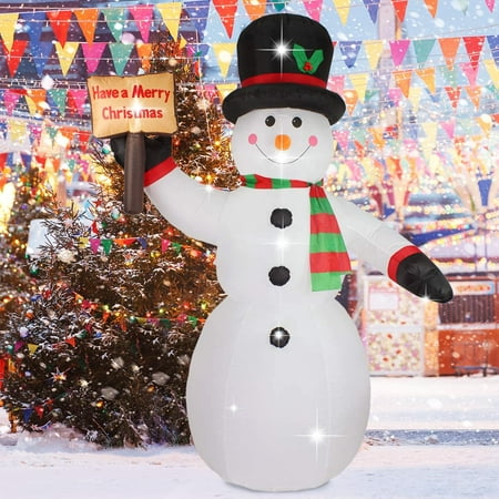 Asteroutdoor 8Ft Christmas Decorations Built-In Led Outdoor Yard Lawn Lighted For Holiday Season, Quick Air Inflated, 8 Foot High, Snowman W/Board
