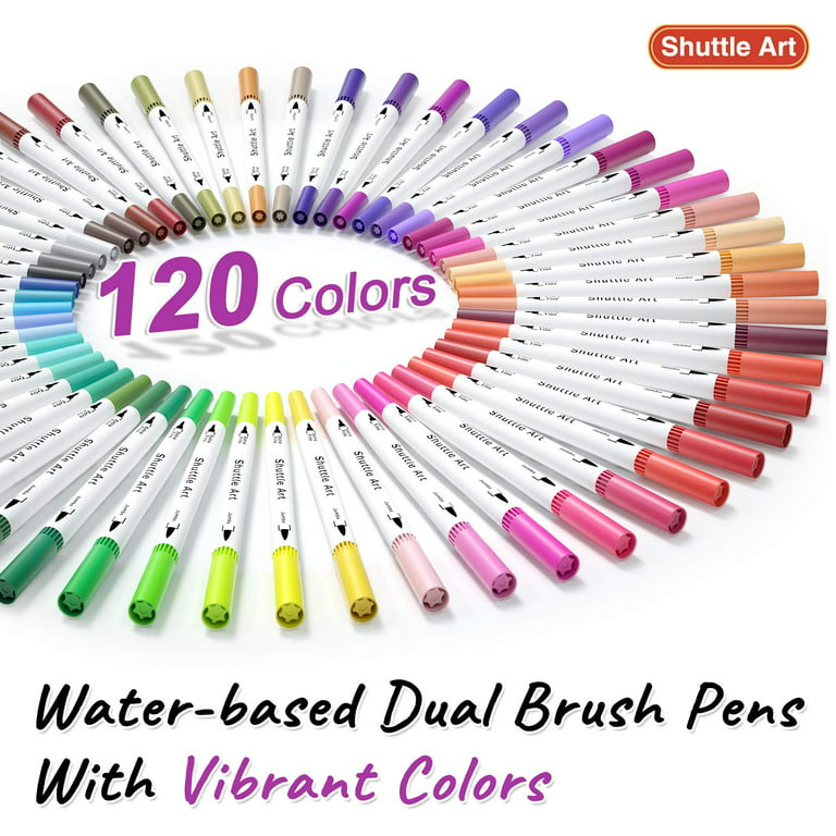 120 Colors Dual Tip Brush Art Marker Pens with 1 Coloring Book