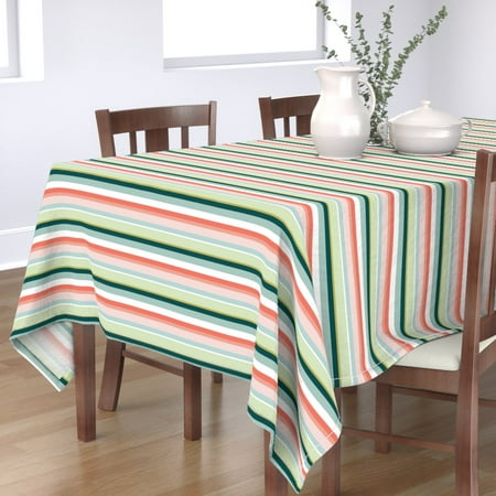 

Cotton Sateen Tablecloth 70 Square - Bloom Stripes Large Summer Florals Spring Pink Green Blue Striped Lines Pastel Stripe Abstract Print Custom Table Linens by Spoonflower