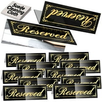 Framokoko 12 Pcs Mirrored Reserved Table Signs, Double Sided Table Tent Signs with Suede Cloth, Reservation Seat Indicators for Wedding Restaurant Ceremony Party Banquet  (Black 6"x2")