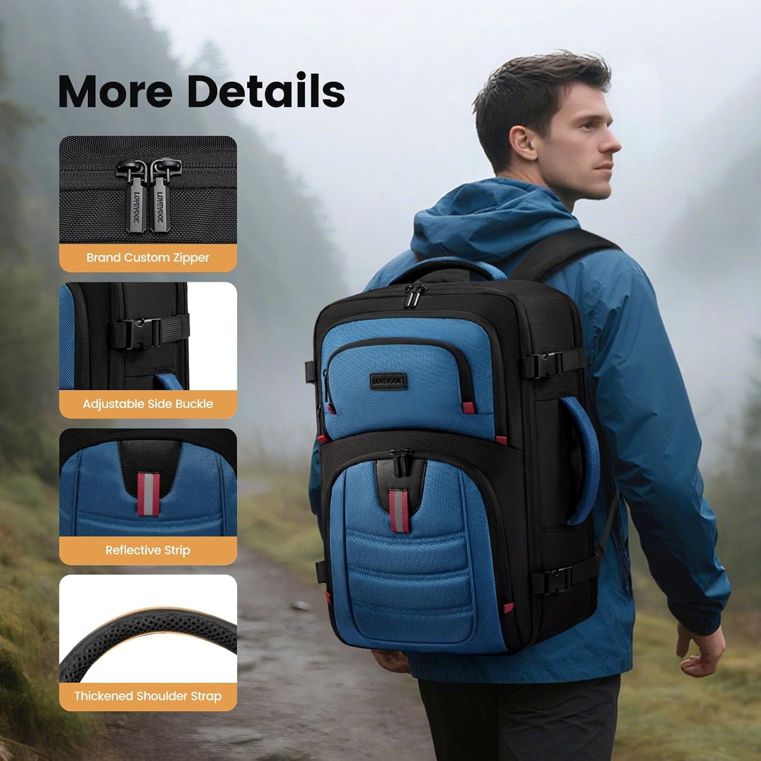 LOVEVOOK 40L Travel Backpack for Men, Airline Approved Carry On Luggage with 3 Packing Cubes, TSA Overnight Bags, Waterproof Personal Item Bag, Weekender Essentials Backpacks fits 17.3" Laptop