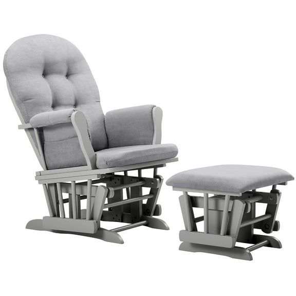 Angel Line Windsor Glider and Ottoman, Gray Finish with Gray Cushions