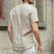 thumbnail image 4 of Camisa de Lino de Manga Corta para Hombre Top de algodón Suave Transpirable de Color sólido Informal para Desplazamientos Beige L, 4 of 8