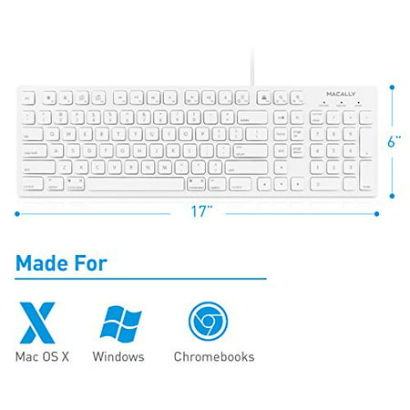 Macally Full Size USB Wired Keyboard (MKEYE) for Mac and PC (White) w/ Shortcut Hot (Best Pc Keyboard Shortcuts)