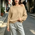 thumbnail image 4 of Women's Sports Sweatshirt Baeitkot Women's Winter Loose Shoulder Casual Sports Long Sleeved Pullover Sweatshirt Khaki XXXL, 4 of 8
