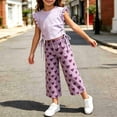 thumbnail image 5 of LJEFF Girls 2 PC Ruffle Sleeve Cute Capri Set, Sleeveless Lightweight Elastic Waist Soft Kids Summer Outfit Purple Size 8 Years, 5 of 7