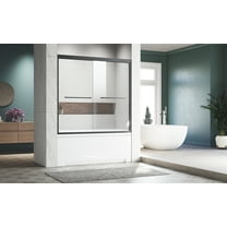 Sliding Glass Tub Door 56-60 in. W x 57 in. H Matte Black Semi Frameless Double Bathtub Door Certified Thick Clear Clear Tempered Glass 304 Stainless Steel Handles.