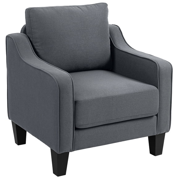 Modern Accent Chair - Linen Upholstered Armchair with Pocket Springs | 30.3" Charcoal Grey Living Room Seating
