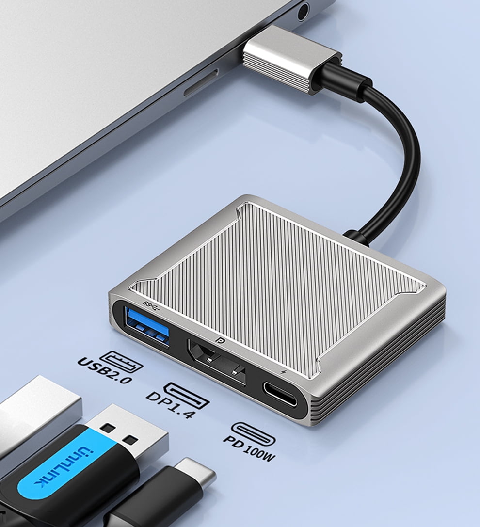DOONJIEY 8K USB C to DP 1.4 DisplayPort Hub with PD 100W USB 2.0 Docking Station Adapter Compatible Thunderbolt 3/4 for Macbook