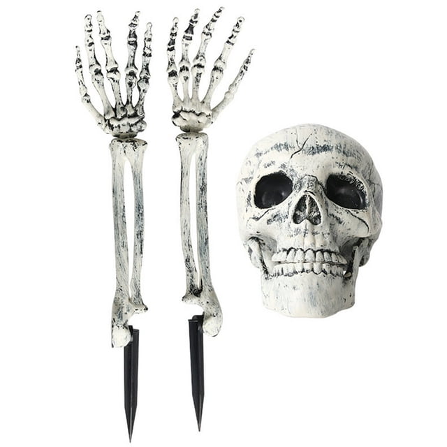 Plastic Horror Skeleton Skull Ornament Halloween Decor for Home 3 Piece Set