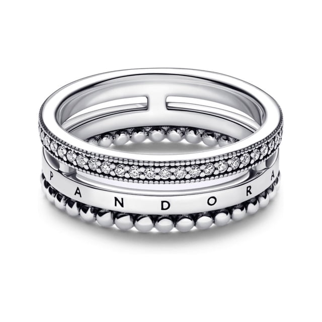 Anillo Pandora Con Pavé Abalorios Con Logotipo De Signature 192312C01 | Talle 50 | Joyería De Lujo Para Mujer | Ideal Para Regalo Elegante | Compatible Con Charms Pandora