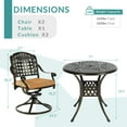 thumbnail image 5 of MEETWARM 3-Piece Outdoor Patio Dining Set, All-Weather Cast Aluminum Patio Conversation Set with 2 Cushions Swivel Rocker Chairs and 31" Round Table for Backyard Garden Deck, 2.2" Umbrella Hole, 5 of 7