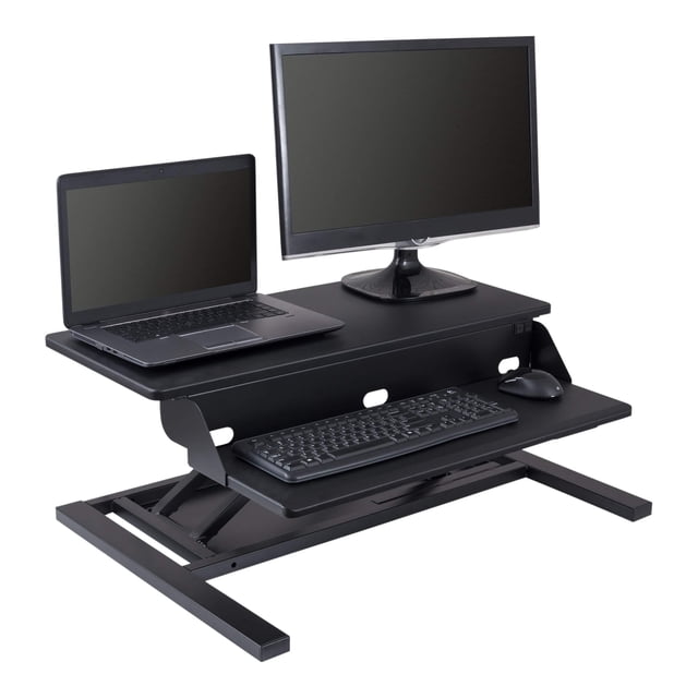 Stand Up Desk Store Power Pro Electric Adjustable Height Two Tier Standing Desk Converter (Black, 32" Wide)