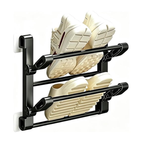 Wall‑Mounted Folding Shoe Rack, No‑Drill Adhesive Shoe Organizer for Closet Door, 2‑Pair Capacity Options