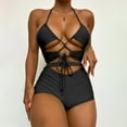 thumbnail image 2 of Sngxgn Womens Two Piece Swimsuits Wrap Front Bikini High Waisted Bottom Tummy Control Bathing Suits Swimwear(Black,M), 2 of 7