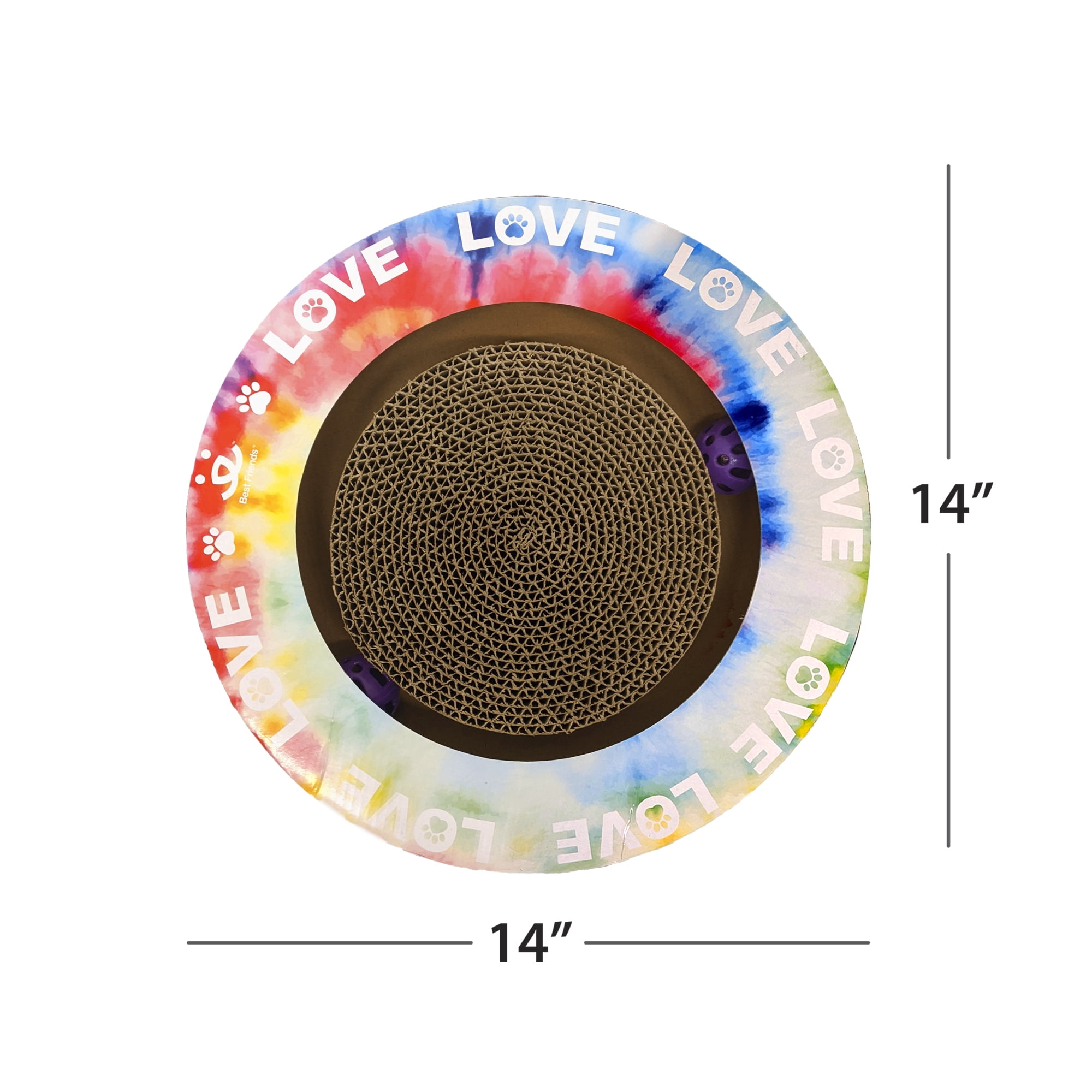 Best Friends Cat Scratcher-Round Track with Spinning Ball-Tie Dye-14"