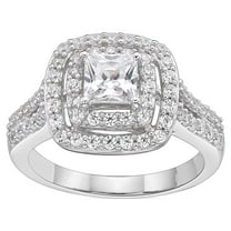 Jay Heart Designs 925 Sterling Silver Simulated White Diamond Double Halo Ring