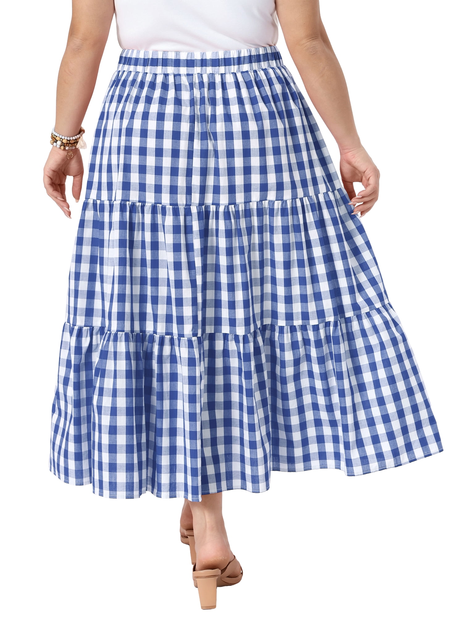DARING DIVA Women's Plus Gingham Tiered Layer A Line Skirts 4X Blue