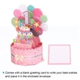 thumbnail image 3 of Tarjeta de cumpleaños Uxcell para el primer cumpleaños, tarjeta pop-out con tarjeta de saludo y sobre para regalo de mujer o niña, color rosa, 3 of 6