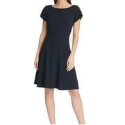 Women's Tulip Sleeve Navy Sz Fit N Flare Crepe A-Line Dress Blue Size 4