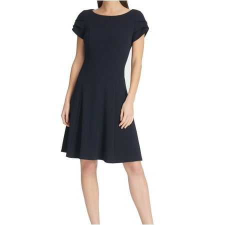 Women's Tulip Sleeve Navy Sz Fit N Flare Crepe A-Line Dress Blue Size 4