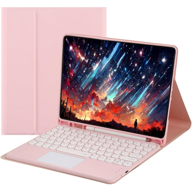 Funda con teclado táctil para iPad 9.7 2018/2017 / iPad Air 2 / iPad Air con portalápices - Teclado Bluetooth táctil magnéticamente desmontable