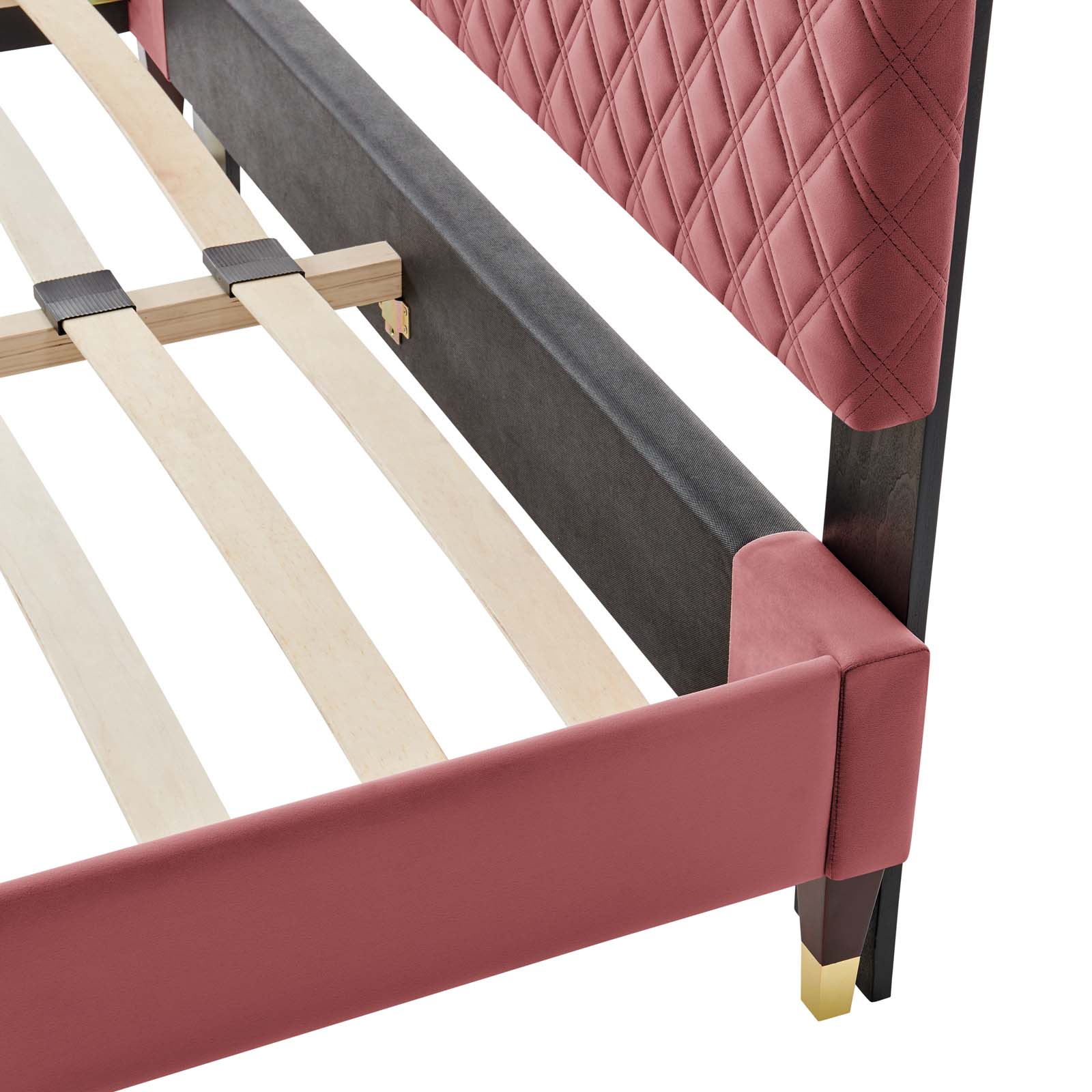 Platform Bed Frame, King Size, Velvet, Pink, Modern Contemporary Urban Design, Bedroom Master Guest Suite
