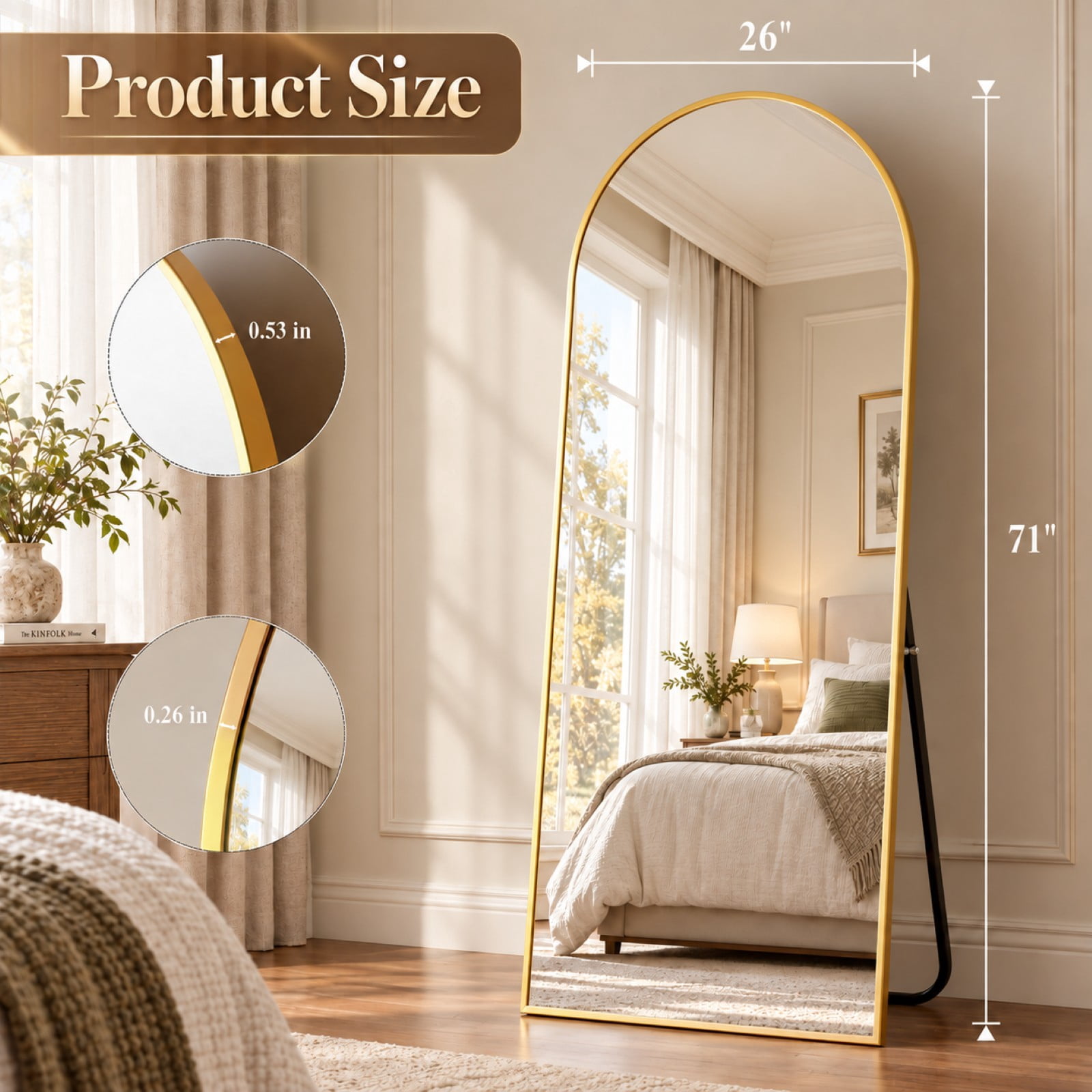 BEAUTYPEAK 71"x 26" Oversized Full Length Mirror Arch Standing Floor Mirror Full Body Mirror, Gold